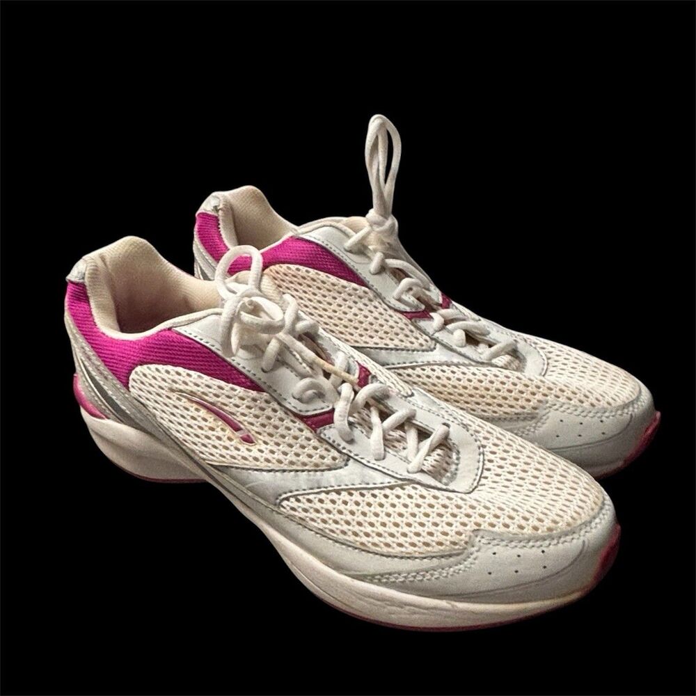 L A Gear Walk N Tone Women’s 10 Sneakers Leather Tennis Shoes White Pink Accents